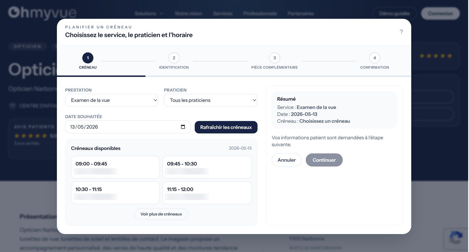 Capture d'écran — Prise de rendez-vous patient sur agenda en ligne marque blanche